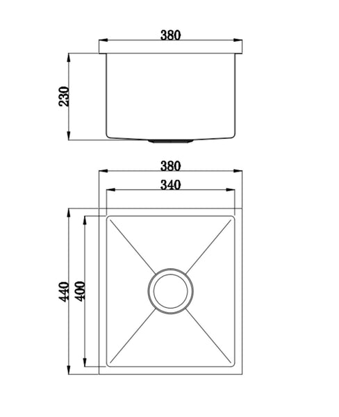 BUK SINGLE SINK S/STEEL 380 x 440 x 230 BKR34