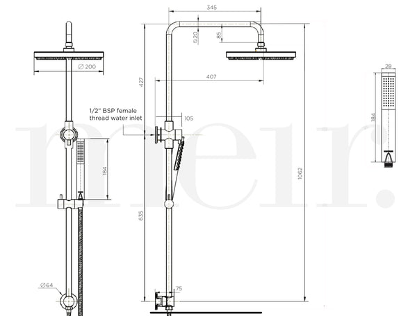 Meir Combination Shower Rail 200mm