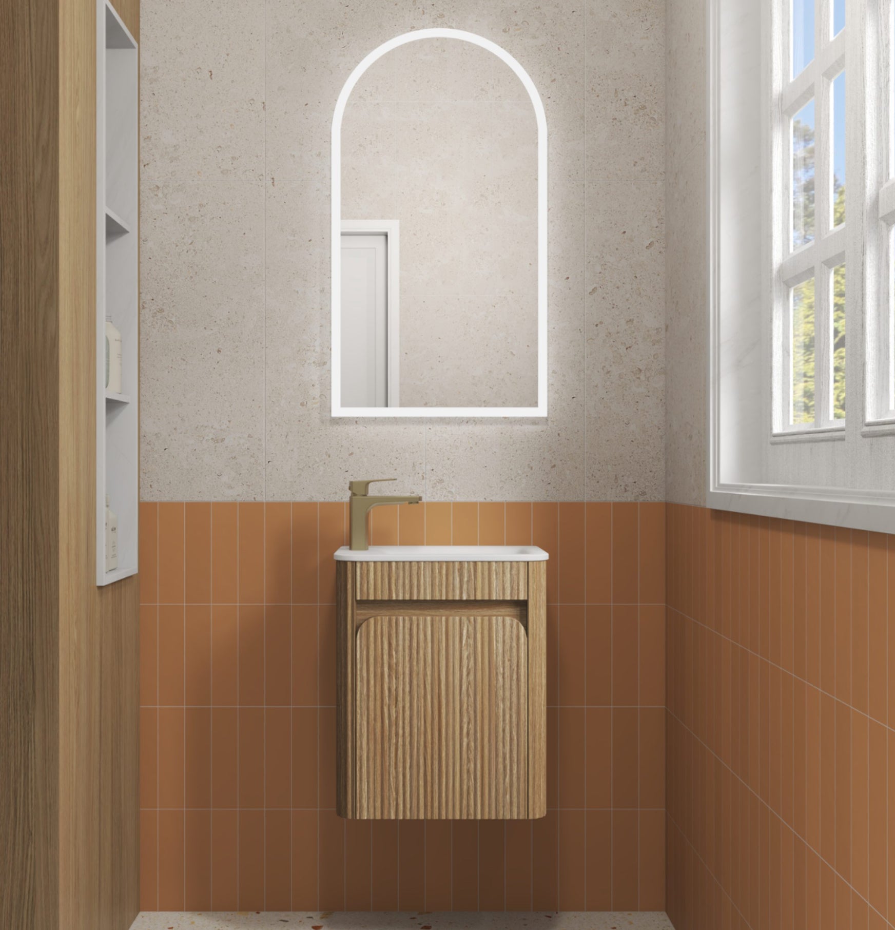 AULIC MINI HARTELLE FLUTED VANITY - HARVEST OAK WITH MOULDED TOP