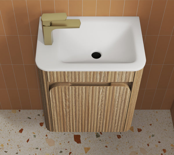 AULIC MINI HARTELLE FLUTED VANITY - HARVEST OAK WITH MOULDED TOP