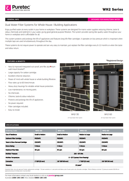 PURETEC WH2-60 WATER FILER - WHOLE HOUSE