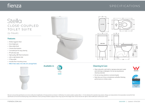 FIENZA STELLA CLOSE COUPLED TOILET SUITE