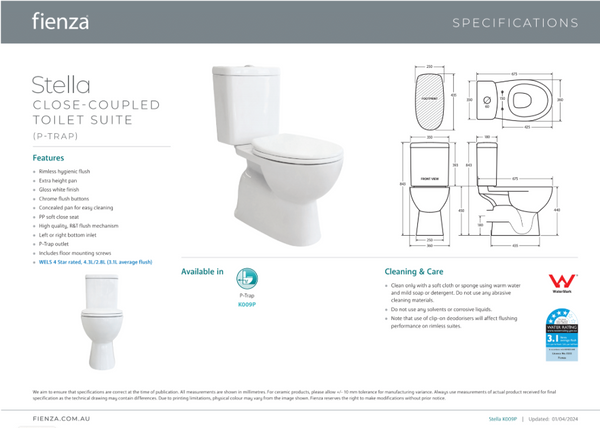 FIENZA STELLA CLOSE COUPLED TOILET SUITE