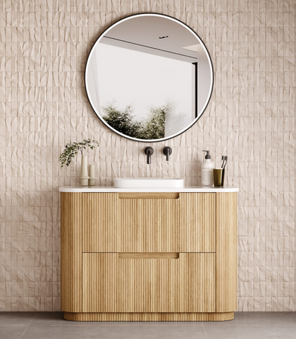 AULIC VARCELLI FLOOR STANDING VANITY - HARVEST OAK WITH PURE STONE TOP