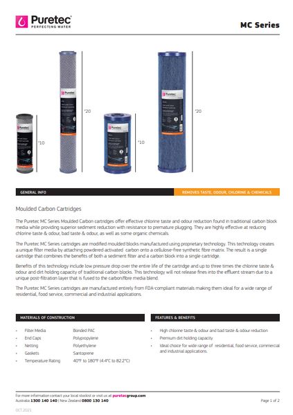 PURETEC MC011-S CARTRIDGE - SEDIMENT, CHLORINE REDUCTION