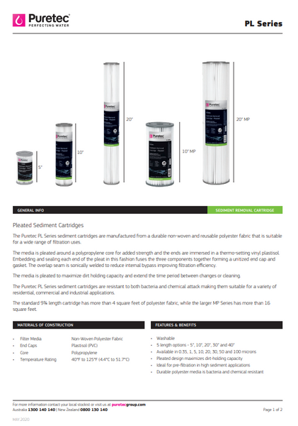 PURETEC PL051 CARTRIDGE - SEDIMENT REMOVAL