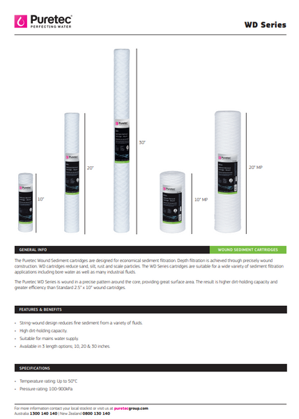PURETEC WD051 CARTRIDGE - SAND, SILT, RUST REMOVAL