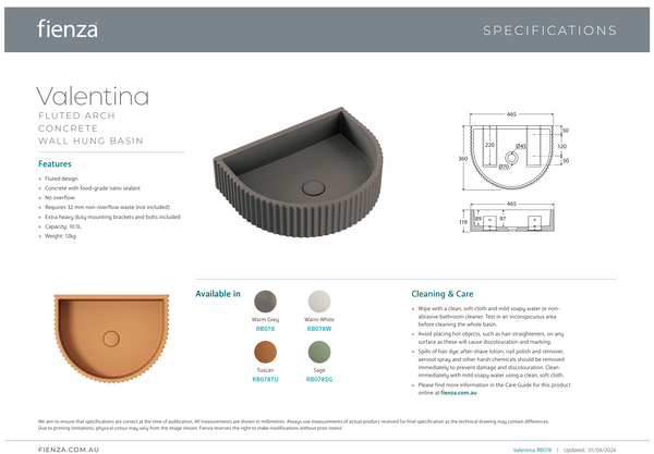 FIENZA VALENTINA FLUTED ARCH CONCRETE WALL BASIN