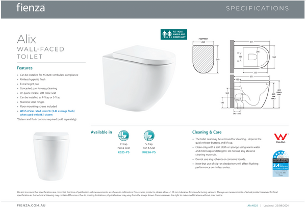 FIENZA ALIX AMBULANT WALL-FACED TOILET PAN & SEAT