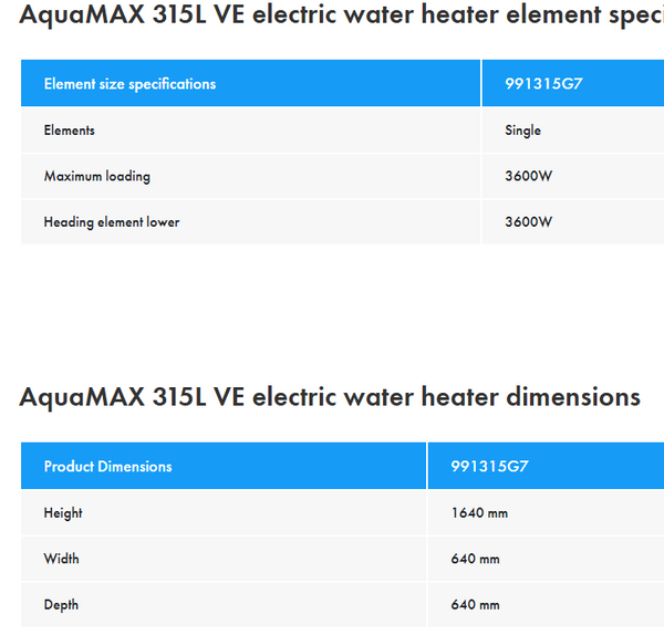AquaMAX Pro-tec 315L VE ELECTRIC WATER HEATER - 9P1315G7