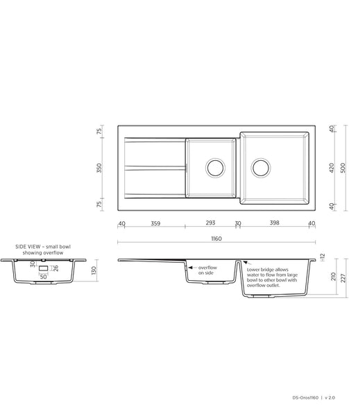SEIMA OROS 1160 ARQSTONE SINK WITH DRAINER - WHITE