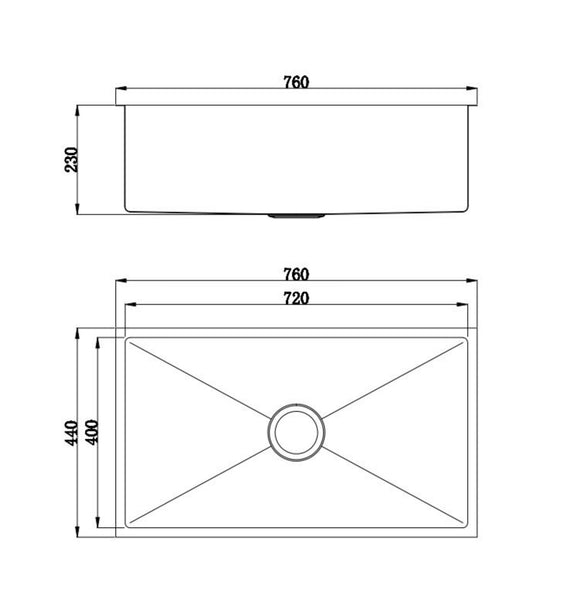 BUK SINGLE SINK S/STEEL 760 x 440 x 230 BKR76
