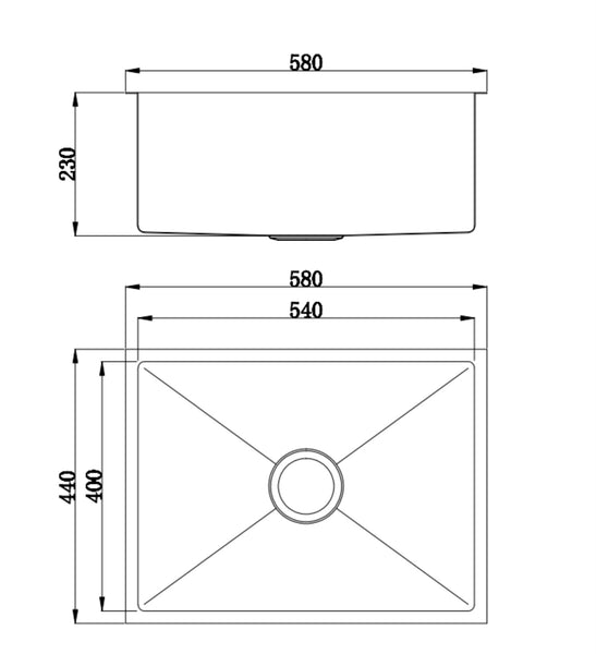 BUK SINGLE SINK S/STEEL 580 x 440 x 230 BKR54